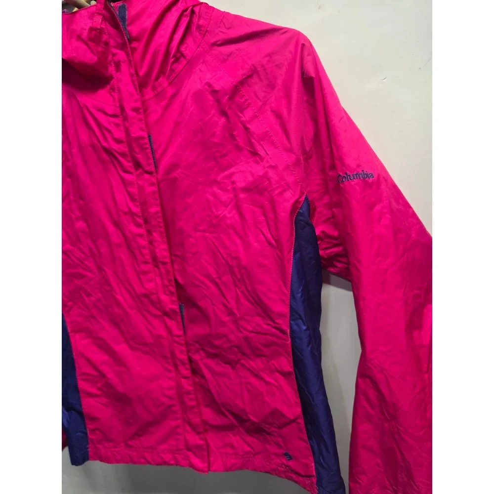 Columbia Youth Girls Pink Purple Hooded Rain Jacket Windbreaker Size 14/16 L